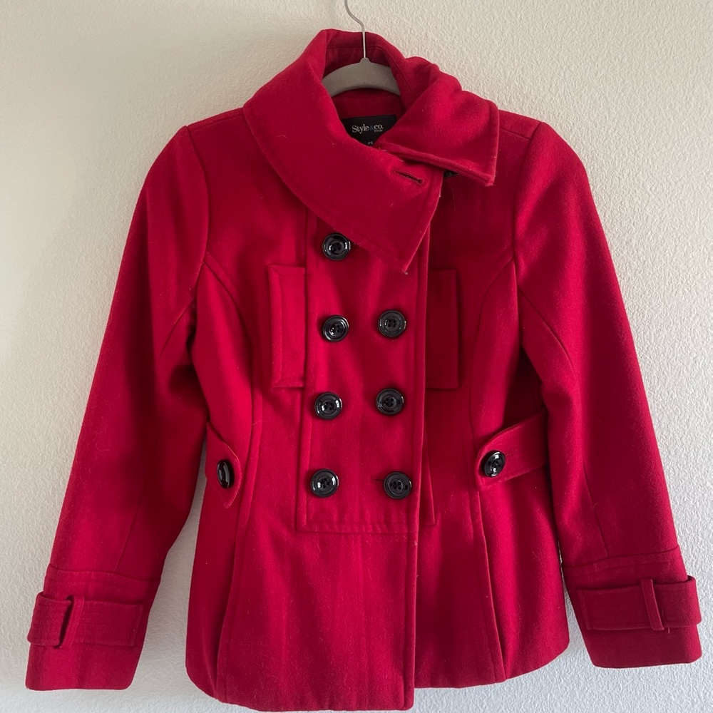 Style & Co red peacoat